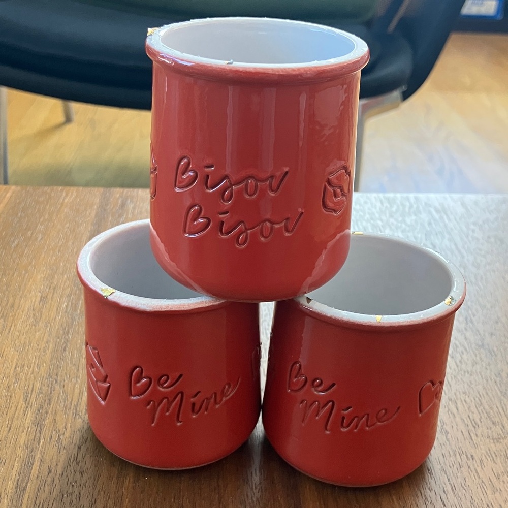 La Fermiere French Glazed Yogurt Pots Limited Edition - Red - Lot of three